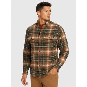 Wolverine Glacier Heavyweight 100% Cotton Flannel Shirt Khaki Plaid L